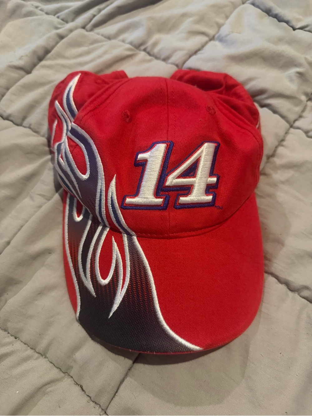 Nascar Red Cap with White '14' and Black/White Flame Accent
